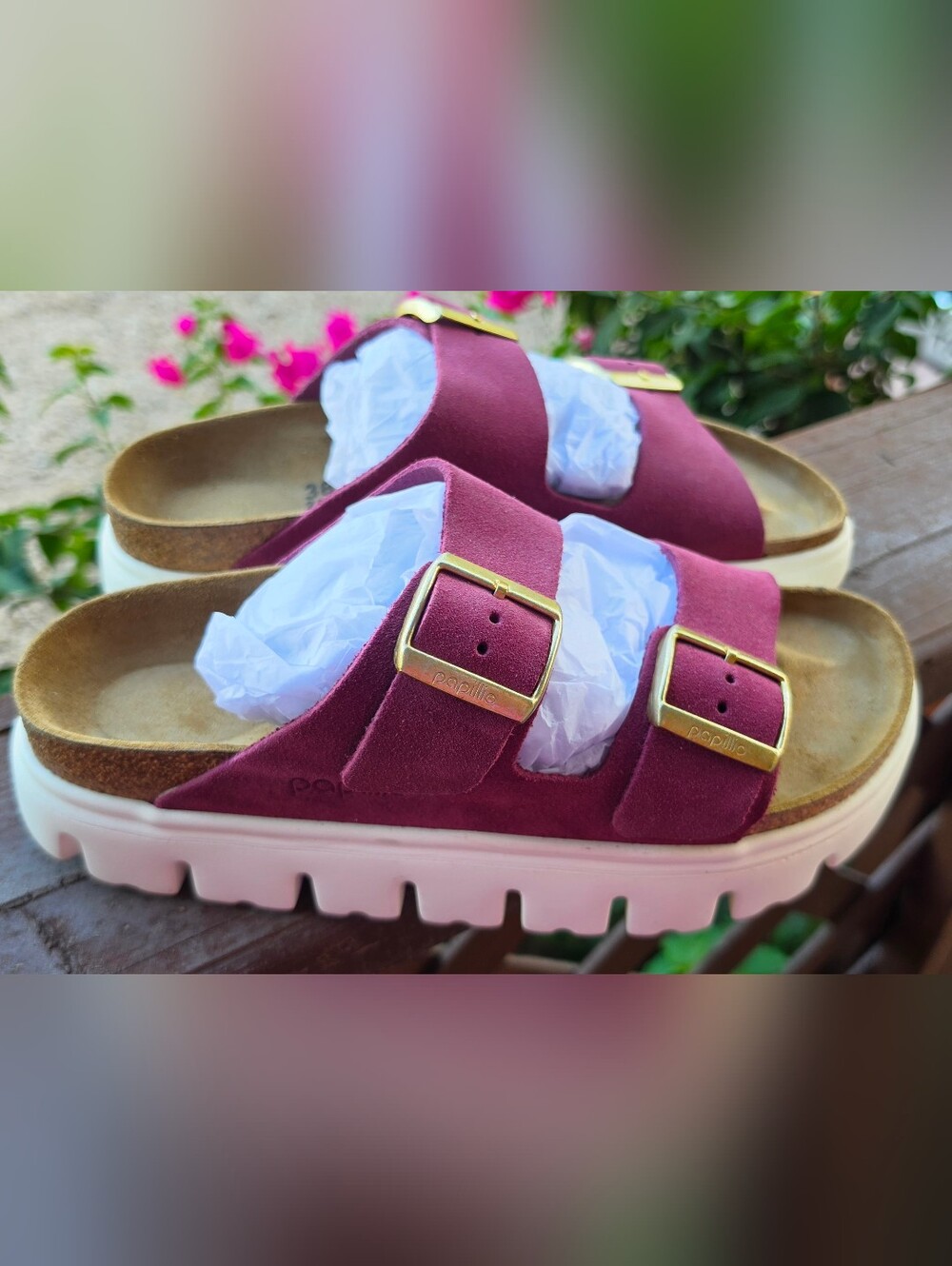 Birkenstock Papillio Arizona Chunky Platform Sandals Berry Crush Suede 38 Narrow